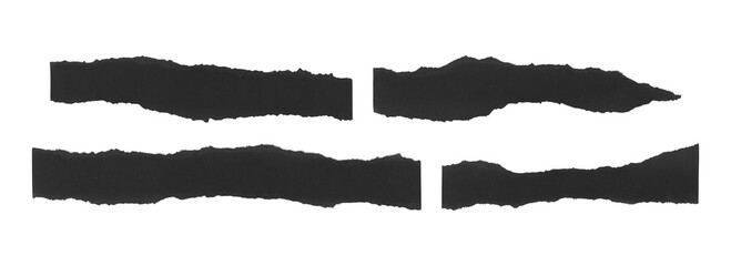 Rough ripped black paper banners with textured handmade edge
