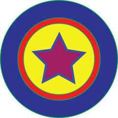 Fototapeta premium Illustration of purple star on yellow circle with red ring