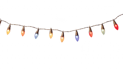 Colorful Christmas string rope lights bulbs decoration isolated on transparent background