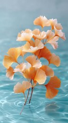 Golden Ginkgo Leaves Macro Conceptual Photo With Rippling Water Effect And Soft Lighting