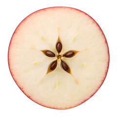 Close up of a red apple slice showing star shape of seeds isolated on transparent background