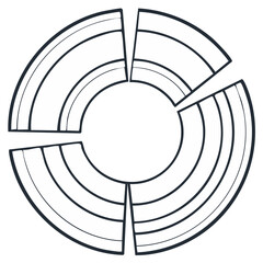 Fototapeta premium Abstract circular graph with four disconnected segments and concentric internal rings outline