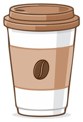 A simple cartoon vector illustration of a disposable to go coffee cup with a lid and sleeve