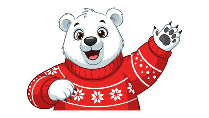 Polar Bear's Warm Welcome: A cheerful polar bear in a cozy red sweater waves hello, creating a heartwarming scene of festive joy and friendly greetings.