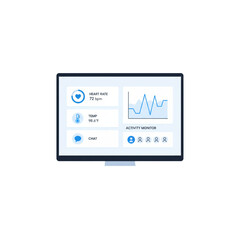  Futuristic Telehealth Dashboard Interface Showing Remote Medical Data Analysis in Clean Flat Vector Design