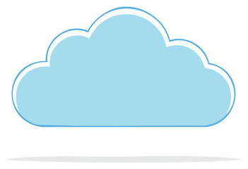 Light Blue Cloud Shape with Outline and Shadow, Weather Symbol or Storage Icon