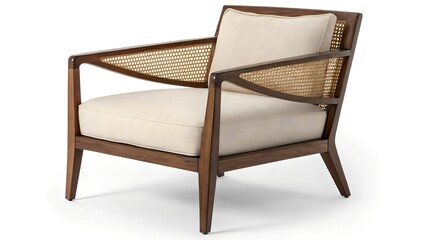 Stylish Cane and Wood Accent Armchair