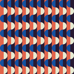 mid century, modern abstract half circles striped seamless pattern and background vector illustration