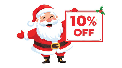 Christmas Offer: Smiling character offers 10% off sign for festive occasion, embodying the holiday spirit.