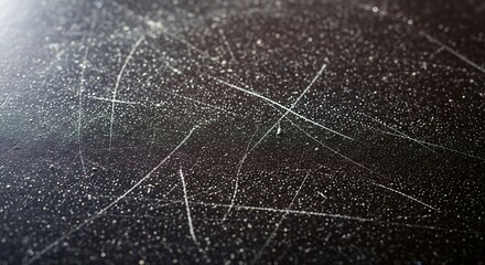 Abstract dark surface covered in tiny white specs and scratches