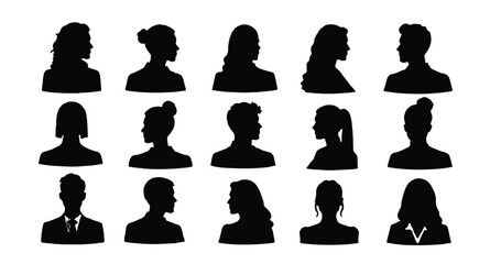 Set man and woman head icon silhouette. Male and female avatar profile sign, face silhouette logo – stock vector