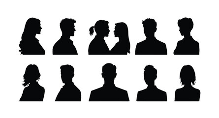 Set man and woman head icon silhouette. Male and female avatar profile sign, face silhouette logo – stock vector