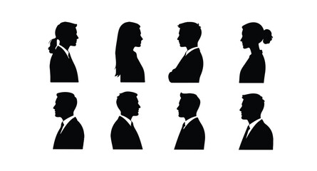 Set man and woman head icon silhouette. Male and female avatar profile sign, face silhouette logo – stock vector