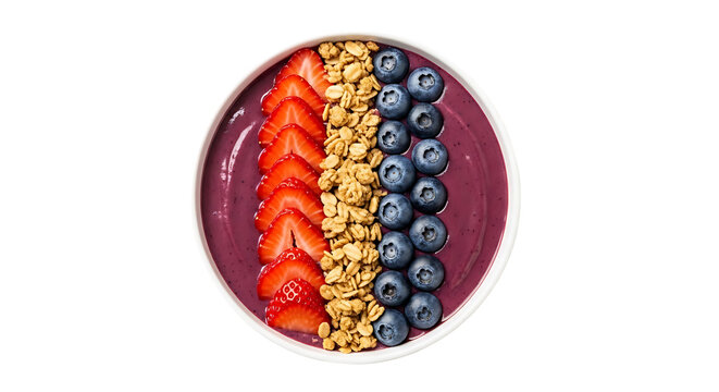 Delicious acai bowl with fresh sliced strawberries blueberries and granola perfect healthy breakfast or dessert option for clean eating enthusiasts - Powered by Adobe