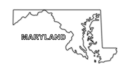 Black and White Maryland Map Outline Minimalist Monochrome Illustration