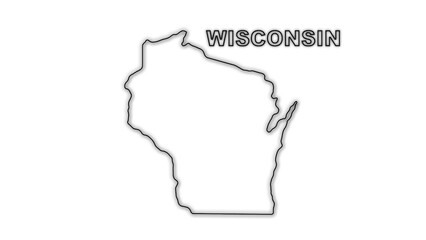 Black and White Wisconsin Map Outline Minimalist Monochrome Illustration
