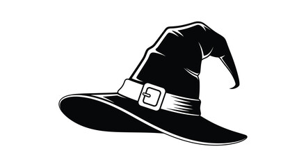 Classic black witch hat with a silver buckle and wide brim in a striking silhouette style