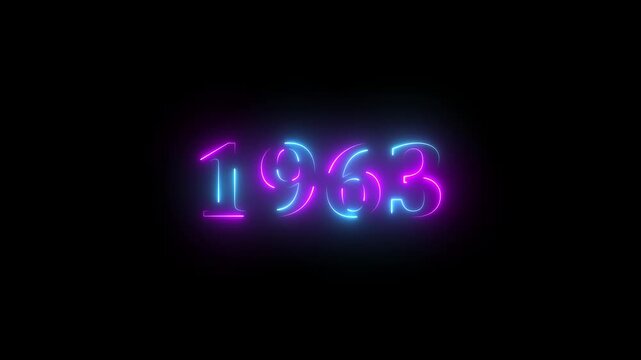 1963 neon line text. Abstract 1963 neon text animation ,For neon color Glowing neon number text background 4k video animation . 1963 title metal text on glowing text animation black background