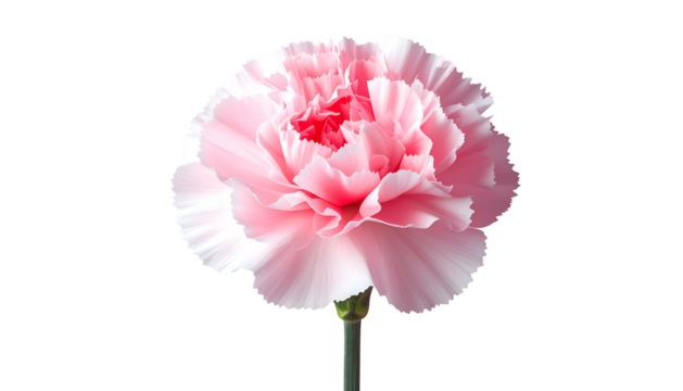 Delicate, fully bloomed pink flower on a green stem, contrasted against a black background