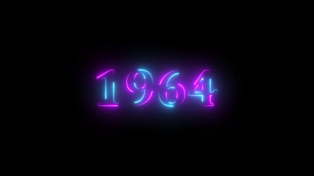 Neon text calendar 1965 animation, glowing neon icon blue and orange colors 4K video. Neon light countdown 1964 Sal number icon background 4K animation.