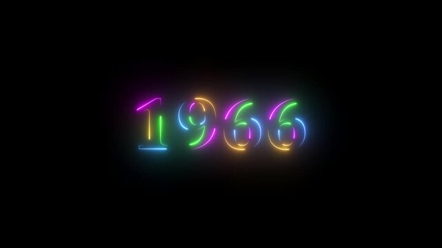 Neon text calendar 1966 animation, glowing neon icon blue and orange colors 4k video. Neon light countdown 1966 Sal number icon background 4k animation.