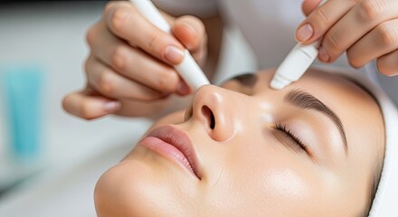 A woman receiving a facial treatment with a dermatologist.