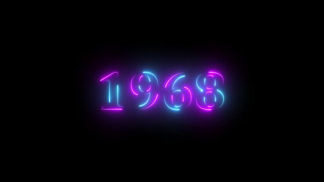 1968 neon line text. Abstract 1968 neon text animation, Glowing neon number text background 4k video animation . important year, important date 1968.