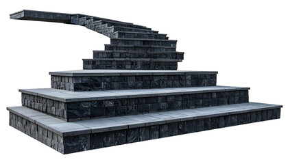 Stone staircase with a curved ascent, ascending from the bottom left, set against black