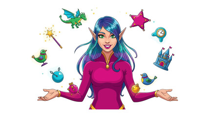 Magical Enchantment: A captivating illustration of a whimsical elven woman surrounded by magical symbols, radiating charm, embodying fantasy, and creating a sense of wonder.