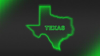 Neon Green Texas Map Outline Futuristic Digital Glow Halftone Illustration