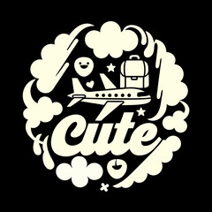 Airplane with backpack and cute text