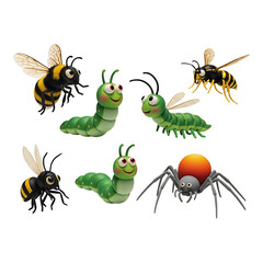 Fototapeta premium 3d illustration of cartoon insects and spider isolated on white background in 3d rendering