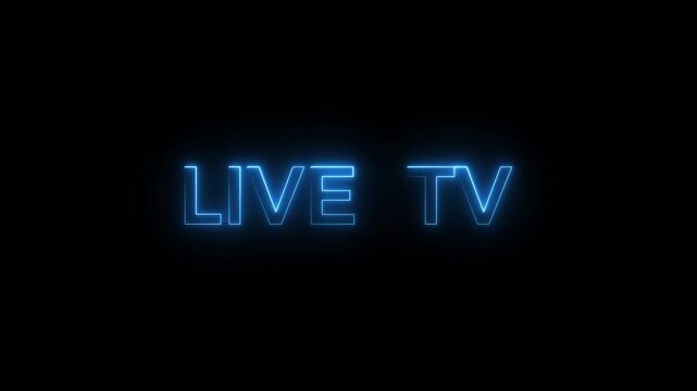 Glowing Neon Live TV text animation. Neon texture icon video, on black screen.