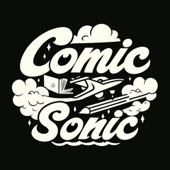 Comic sonic logo with airplane icon