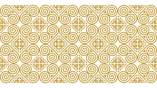 Golden yellow Hmong pattern for decorating clothes, printed fabrics, backgrounds, wallpapers.