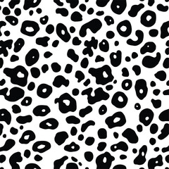 Fototapeta premium Black and white vector illustration of leopard print pattern with irregular bold spots in seamless exotic animal texture