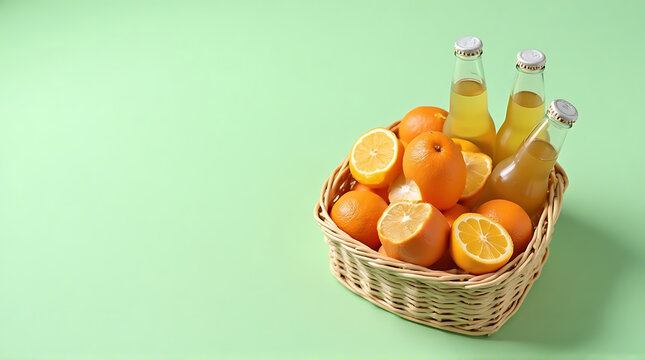 Fresh Oranges and Juice in Wicker Basket - Powered by Adobe