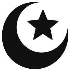 Islamic Crescent Moon and Star Symbol Black Silhouette