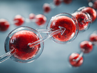 Scientific diagram of red blood cells undergoing osmosis in a hypotonic environment. The cells expand and appear spherical, surrounded by a light-blue aqueous background. 