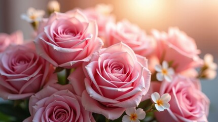 Obraz premium Soft pink roses in soft sunlight bloom