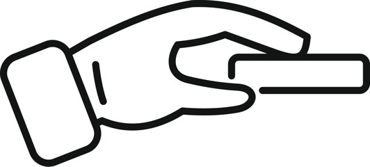 Line drawing of a hand using index finger and thumb to pick up a small rectangular object