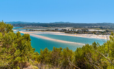 A view from West Head headland towards the western tip of Leisure Island on the Knysna river, South...