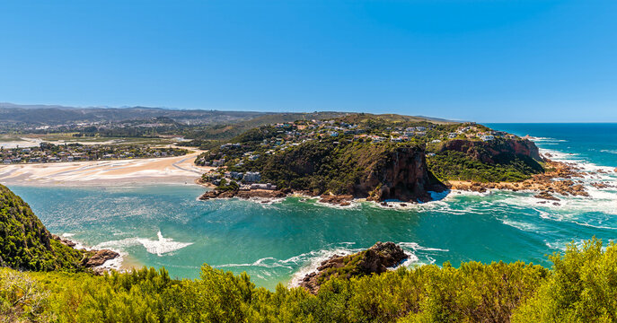 A panorama view from West Head headland across the strait on the Knysna river, South Africa in Springtime