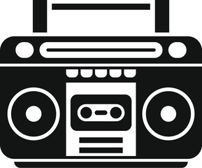 Classic boombox representing portable music system playing cassette tape, with radio tuner and speakers, embodying nostalgia and vintage audio technology