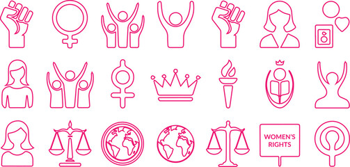 Feminist Line Icon Set – Women’s Rights, Empowerment, Gender Equality, Protest & Activism.