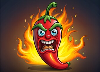Angry Chili Pepper Flames Cartoon