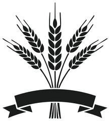 Naklejka premium Stylized wheat ears bundle with blank ribbon banner for agriculture bakery food design