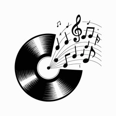 Fototapeta premium Vinyl record with musical notes emanating from groove