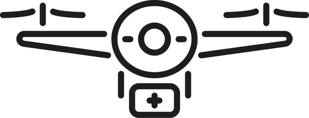 Line art icon of a drone carrying medical supplies, representing fast and efficient healthcare delivery
