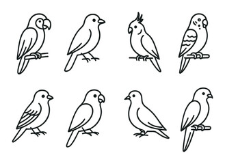 Silhouette collection of various parrot species